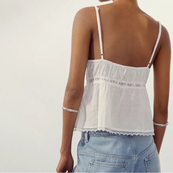 Zara Cinched waist top white lace summer - Picture 3 of 10